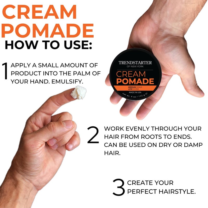 TRENDSTARTER - CREAM POMADE (4oz) - Medium Hold - Low Shine - Water-Based All-Day Hold Premium Hair Styling Putty Products - Image 5