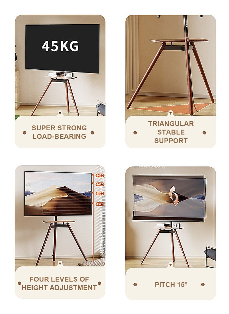 FlashHawk Tripod Floor TV Stand for 32-75 inch Screen TV, Height Adjustable, 15° Tilt Adjustable,TV Mount with Wooden Tray Cable Management, VESA 600*400 MM, Load-bearing 45 KG - Black  - Image 4