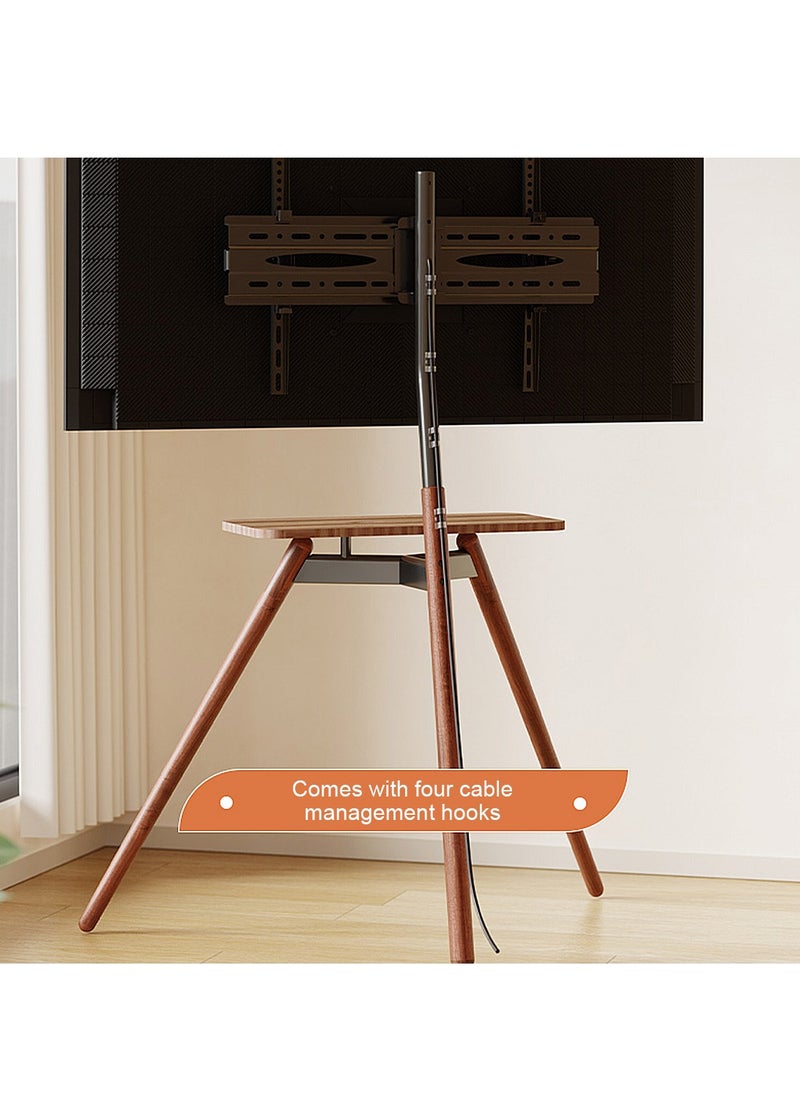 FlashHawk Tripod Floor TV Stand for 32-75 inch Screen TV, Height Adjustable, 15° Tilt Adjustable,TV Mount with Wooden Tray Cable Management, VESA 600*400 MM, Load-bearing 45 KG - Black  - Image 5