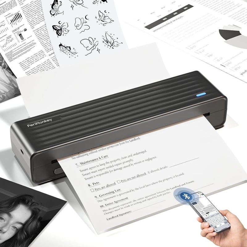 PeriPage A4 Thermal Portable Printer, Supports 8.26"x11.69" US Letter, Wireless Inkless Bluetooth Mobile Travel Compatible with Android and iOS, Prints Documents,Tattoo Paper, Photos(Grey) - Image 1