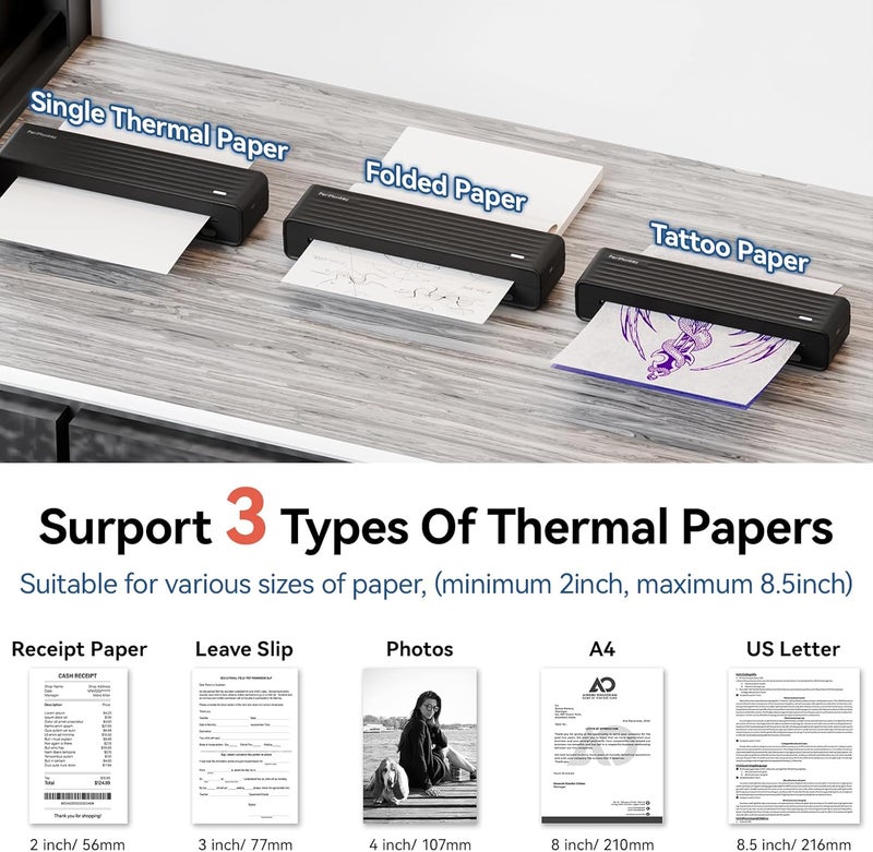 PeriPage A4 Thermal Portable Printer, Supports 8.26"x11.69" US Letter, Wireless Inkless Bluetooth Mobile Travel Compatible with Android and iOS, Prints Documents,Tattoo Paper, Photos(Grey) - Image 5