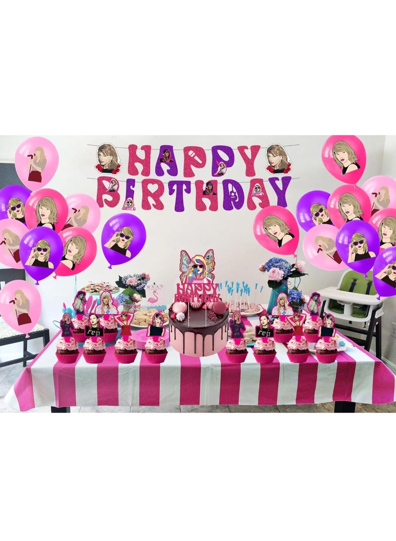 Zikra 32PCS Birthday Party Decorations, Party Supplies, Happy Birthday Banner, Balloons, Cupcake Toppers - Image 3