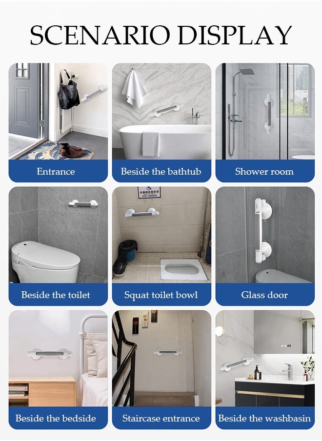 DUNISO Grab Bars for Bathroom，Suction Cup Bathroom Armrest，Shower Handles for Elderly Disabled Person，Non-slip Safety Handles,Strong Suction Cup,Shower Handicap Grab Bars for Seniors Bathroom Bath Tub Toilet , White  - Image 3
