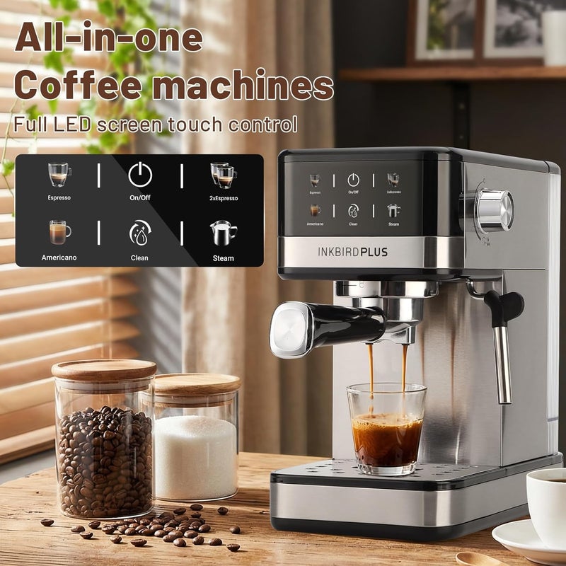 INKBIRDPLUS Espresso Machine 20Bar, Compact 4-Cup Coffee Maker, Semi-Automatic Coffee Brewer with Milk Frother Steam Wand & NTC Temperature Control for Making Shots, Cappuccinos, Lattes & Americanos - Image 2