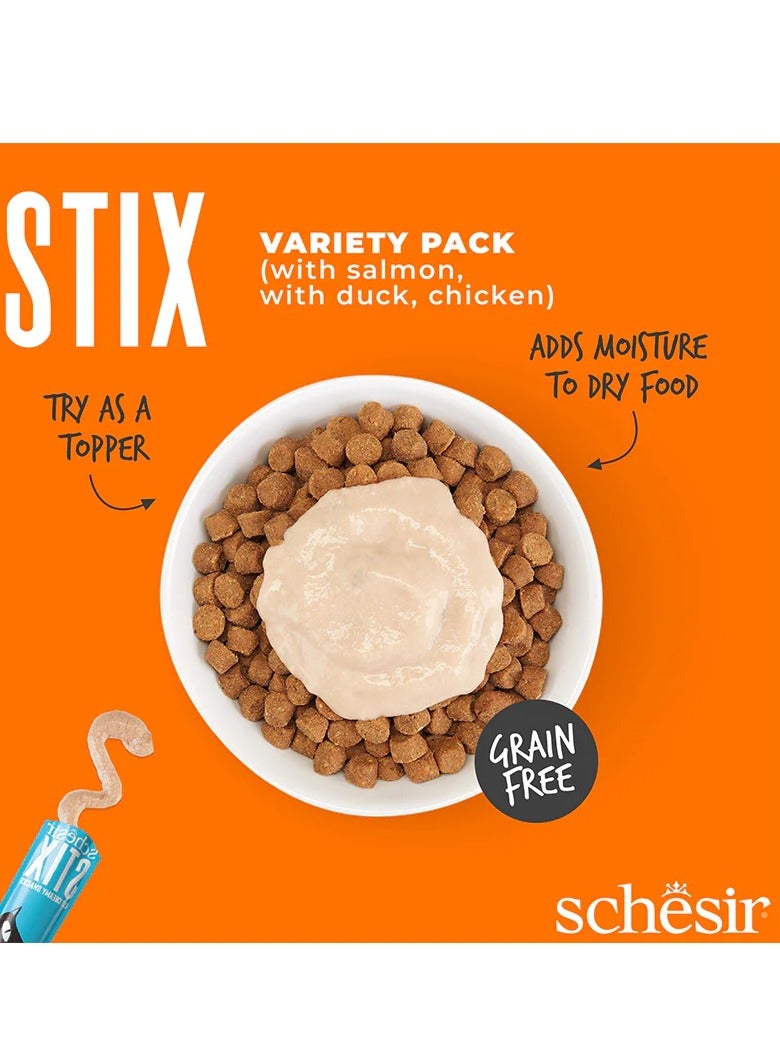 Schesir Stix Liquid Snack Mixed Flavors (Salmon, Duck, Chicken) in Cream 6X15 G - Image 4