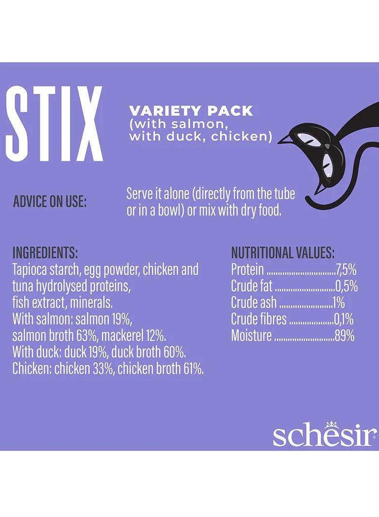 Schesir Stix Liquid Snack Mixed Flavors (Salmon, Duck, Chicken) in Cream 6X15 G - Image 2