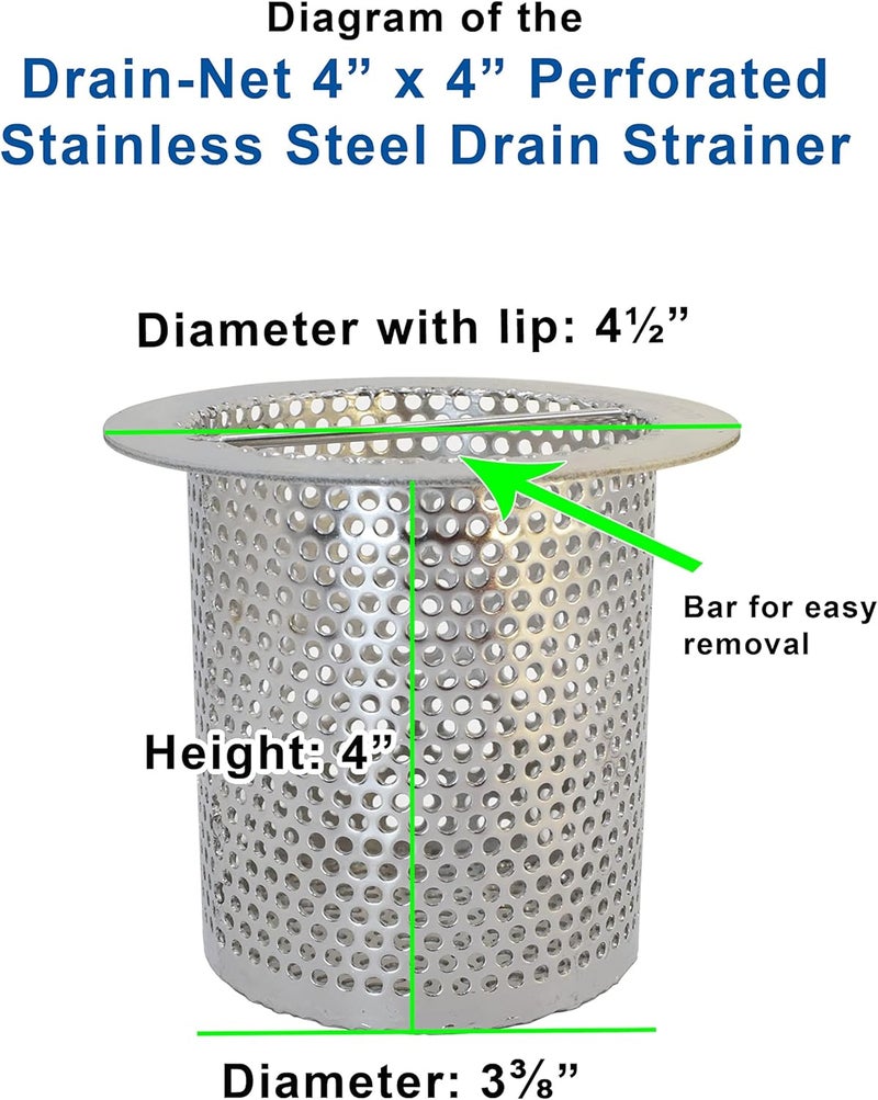 Drain-Net 4" Commercial Floor Drain Strainer, 4" Tall, Perforated Stainless Steel - Image 2