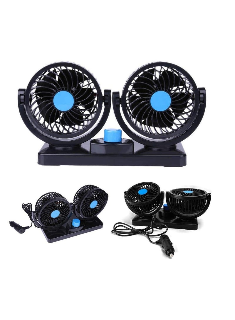 Car Double Head 360° Rotating Cooling Fan Black - Image 2