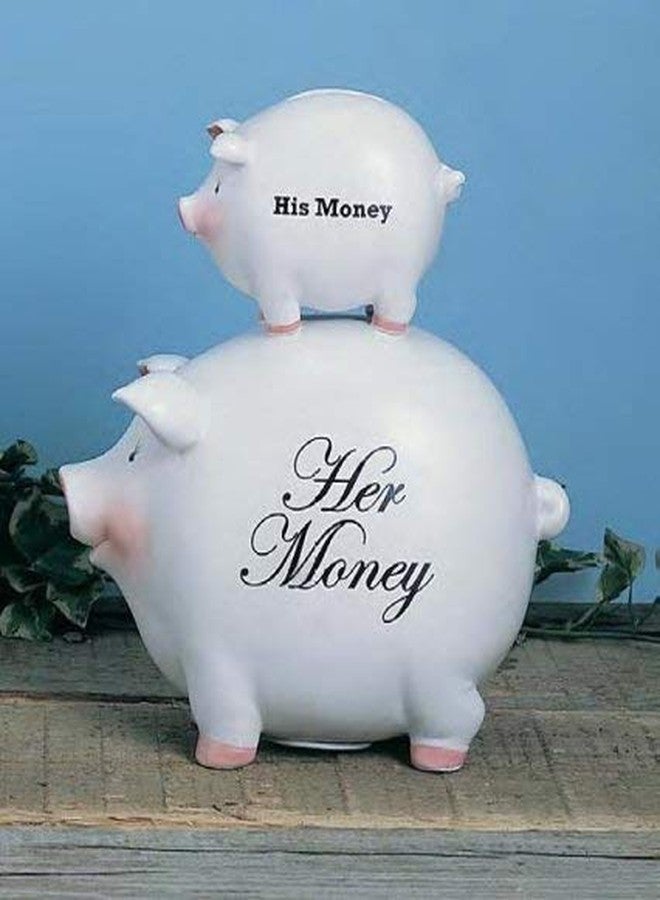 Young's Inc. His Money/Her Money Ceramic Piggy Bank - 7" L x 4" W x 8" H - Engagement Gifts for Couples - Image 2