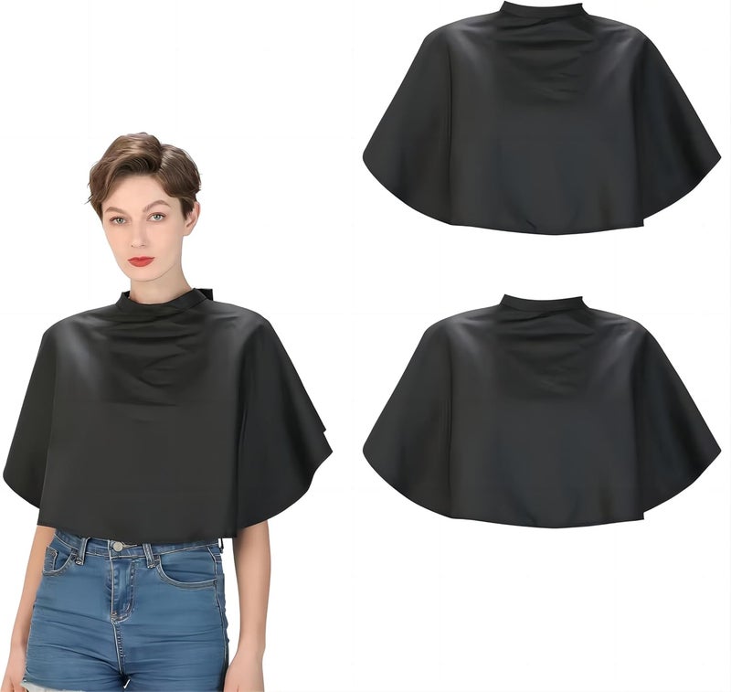 2 Short Barber Capes Waterproof Hair Cutting Cape Professional Hair Dyeing Cape Lightweight Hair Cutting Bib Nylon Haircut Shawl with Adjustable Velcro Black Makeup Salon Cape