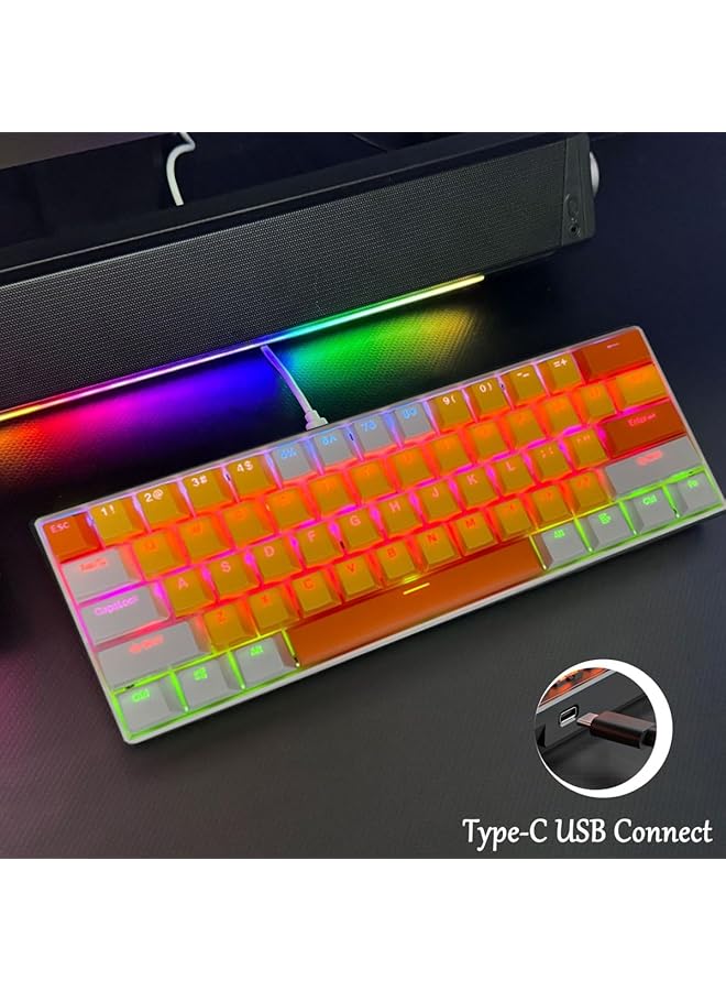 61 Keys Rgb Gaming Keyboard 60% Mini Wired Waterproof With Anti Ghosting Keyboard And Three Color Keycaps With Red Switch For Gamers(Yellow White And Orange) - Image 5