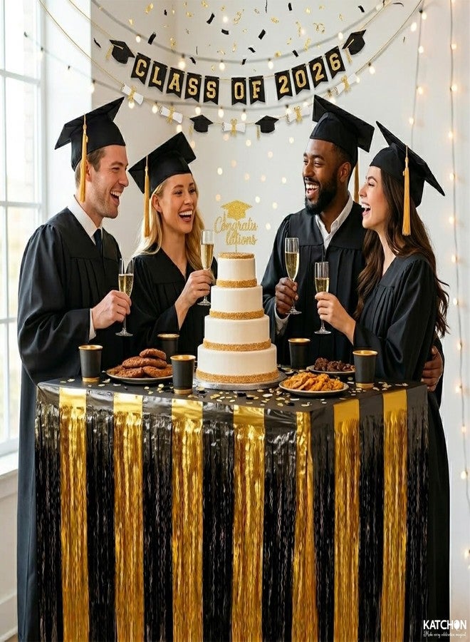 KatchOn, Black and Gold Table Fringe – Pack of 2 | Black and Gold Party Decorations | Tinsel Table Skirt Streamers for Graduation Decorations 2026, Birthday, Bachelorette Party - Image 3