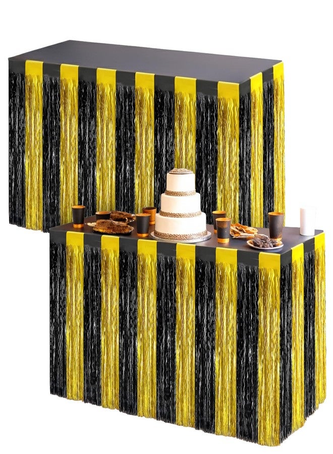 KatchOn, Black and Gold Table Fringe – Pack of 2 | Black and Gold Party Decorations | Tinsel Table Skirt Streamers for Graduation Decorations 2026, Birthday, Bachelorette Party - Image 1