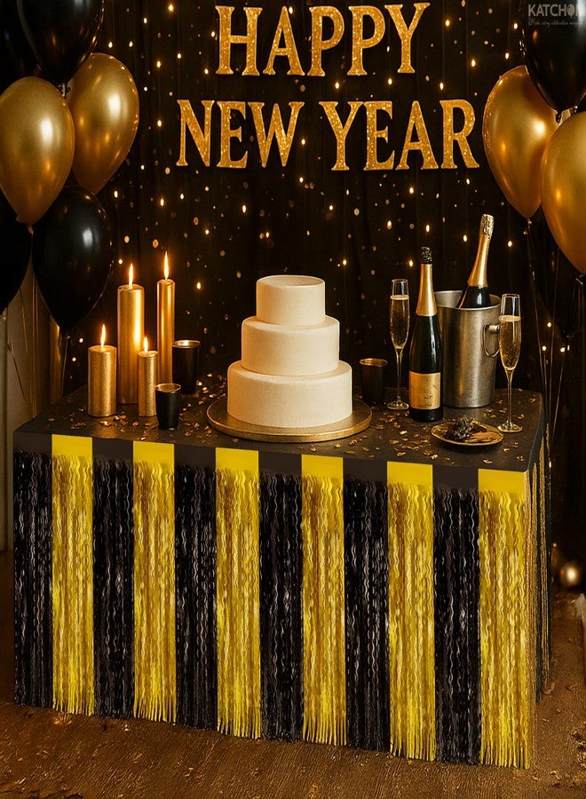 KatchOn, Black and Gold Table Fringe – Pack of 2 | Black and Gold Party Decorations | Tinsel Table Skirt Streamers for Graduation Decorations 2026, Birthday, Bachelorette Party - Image 5