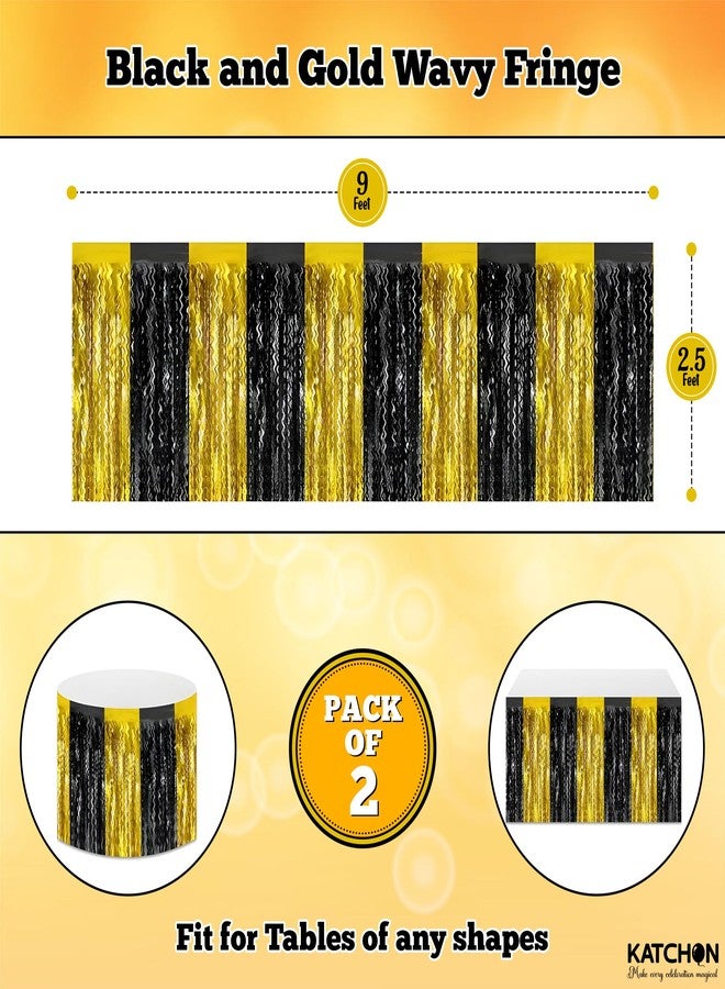 KatchOn, Black and Gold Table Fringe – Pack of 2 | Black and Gold Party Decorations | Tinsel Table Skirt Streamers for Graduation Decorations 2026, Birthday, Bachelorette Party - Image 2