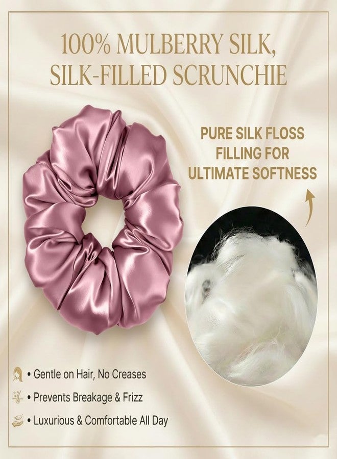 Silmer 22 Momme Silk Pillow Scrunchie Air, Oversized Lightweight Mulberry Silk Hair Tie with High Elasticity, Soft Padded No Crease Ponytail & Sleep Holder (Dusty Rose, 1Pc) - Image 3