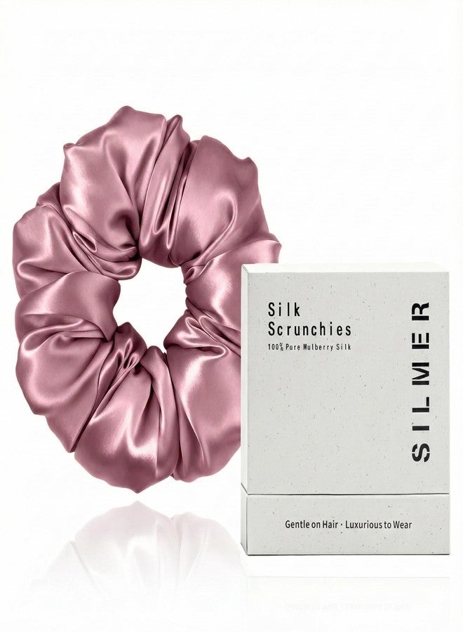 Silmer 22 Momme Silk Pillow Scrunchie Air, Oversized Lightweight Mulberry Silk Hair Tie with High Elasticity, Soft Padded No Crease Ponytail & Sleep Holder (Dusty Rose, 1Pc) - Image 1