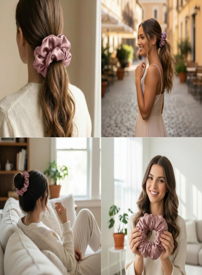 Silmer 22 Momme Silk Pillow Scrunchie Air, Oversized Lightweight Mulberry Silk Hair Tie with High Elasticity, Soft Padded No Crease Ponytail & Sleep Holder (Dusty Rose, 1Pc) - Image 4