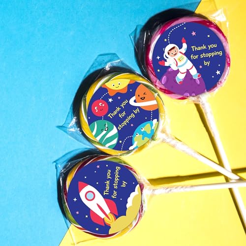 weRevel Paper Space Theme Thank You Party Self-Adhesive Stickers, 40 Count, 2 Inches, Round, 4 Unique Designs - Image 4