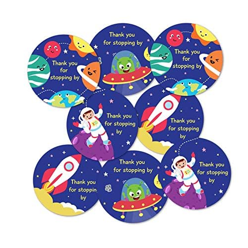 weRevel Paper Space Theme Thank You Party Self-Adhesive Stickers, 40 Count, 2 Inches, Round, 4 Unique Designs - Image 2