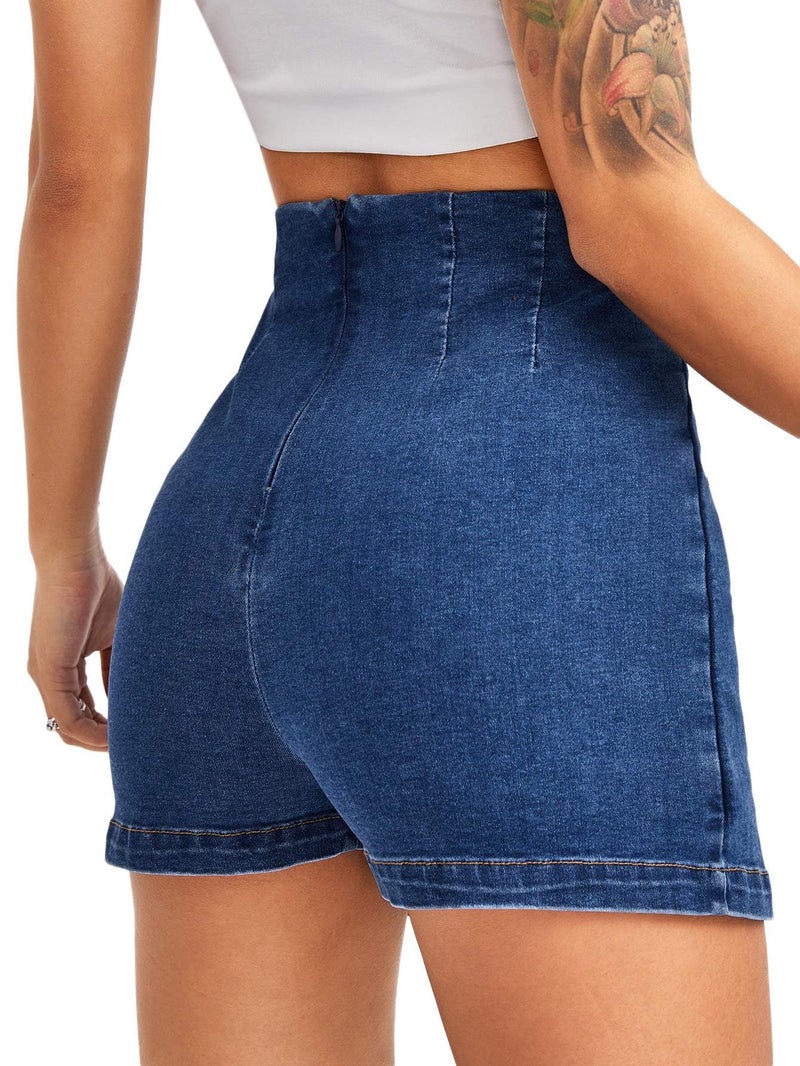 Floerns Women's Casual Split Hem High Waist Denim Skorts Skirt Shorts Blue M - Image 2