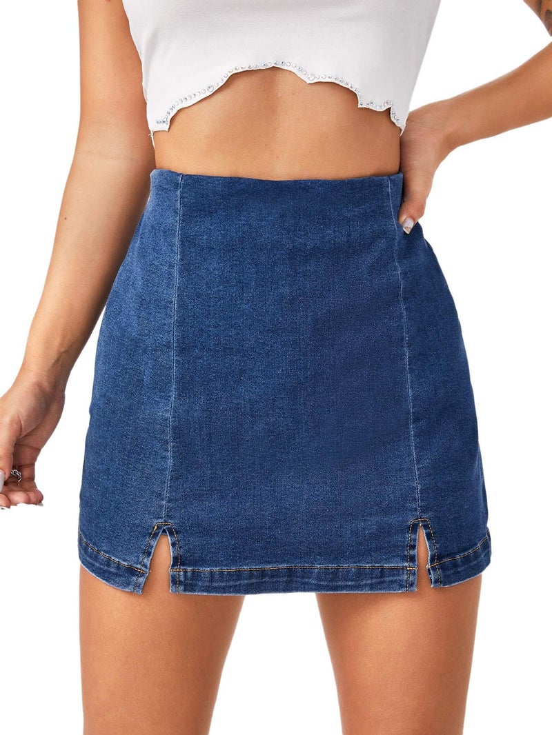 Floerns Women's Casual Split Hem High Waist Denim Skorts Skirt Shorts Blue M - Image 1