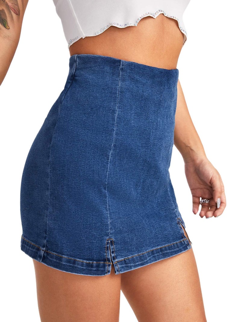 Floerns Women's Casual Split Hem High Waist Denim Skorts Skirt Shorts Blue M - Image 4