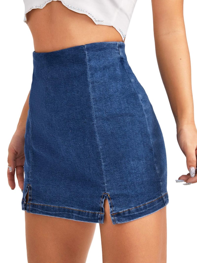 Floerns Women's Casual Split Hem High Waist Denim Skorts Skirt Shorts Blue M - Image 3
