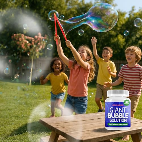 Atlasonix Bubbles for Kids - Bubble | Giant Bubble Solution, Bubbles Powder Mix Makes 1792 OZ (14 Gallons) - The Original Powder Solution for Kids Friendly & Long Lasting Outdoor Toys Fun - Image 5