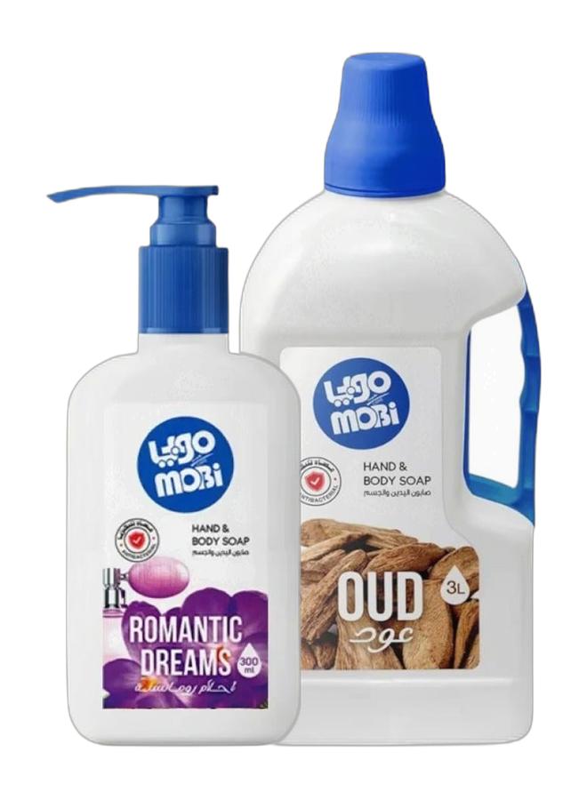 MOBi Romantic Dreams Liquid Hand & Body Soap 300ml & Liquid hand and body soap with oud scent, 3 litersBundle - Image 1