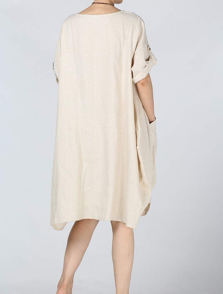 LaovanIn Women's Plus Size Tunic Dress Summer Cotton Linen T Shirt Knee-Length Dresses XX-Large Beige - Image 3
