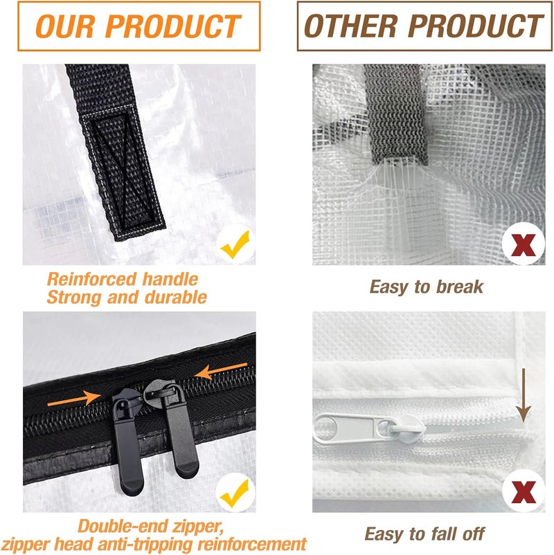 JIANGLAI 80L Clothes Storage Bags, 4 Pack Large Clear Capacity Clothes Organizer with Zips, Moisture proof, Plastic Packing Boxes for Moving House with Durable Handles for Clothing, Duvet, Bedding (Black) - Image 5