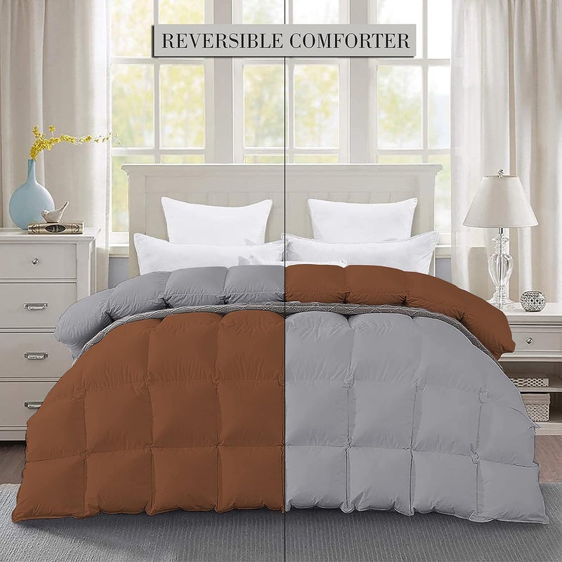 Filbert Premium 300 GSM Comforter Super Soft Fluffy Revesible Comforter 90 x 90 Inches228cm x 228cm Queen Size ComforterSilverChocolate Brown - Image 2