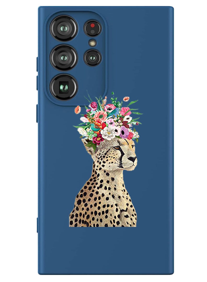 Theodor Protective Slim Fit Case Liquid Silicone Cover with Full Body Protection Anti-Scratch Shockproof Case For Samsung Galaxy S24 Ultra (Blue) - Cheetah Flower - Image 1