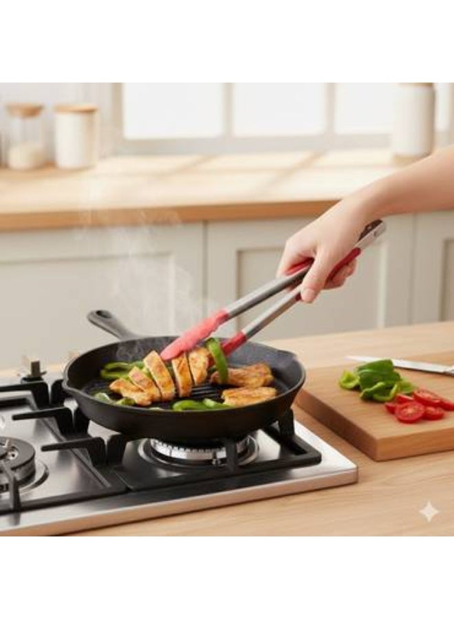 ركسو ملقط مطبخ ستانلس ستيل بمقبض سيليكون – مقاوم للحرارة وسهل الاستخدام (قطعتان) - Image 4