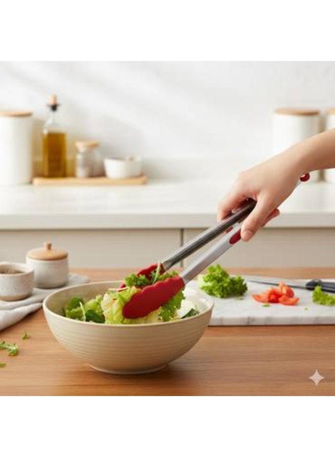 ركسو ملقط مطبخ ستانلس ستيل بمقبض سيليكون – مقاوم للحرارة وسهل الاستخدام (قطعتان) - Image 1