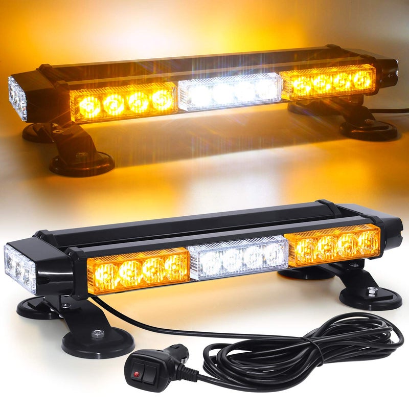 LINKITOM LED Strobe Flashing Light Bar Double Side 30 LED High Intensity Emergency Hazard Warning Lighting BarBeaconwith Magnetic for Vehicle Trucks Roof Safety AmberWhite