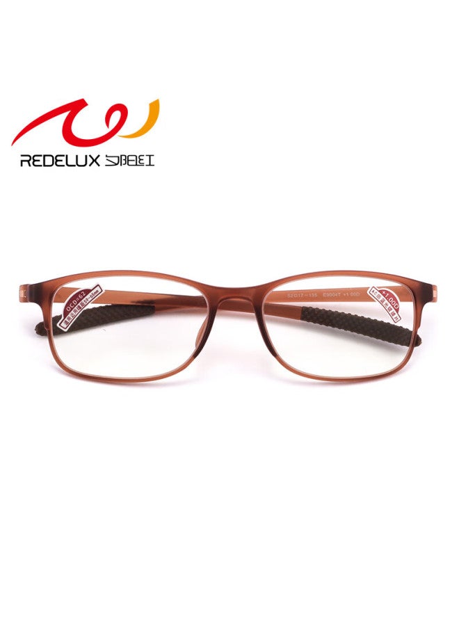 Sunset Red نظارات قراءة خفيفة الوزن للبالغين مع حجب الضوء الأزرق - لون أحمر غروب الشمس غير محدد الجنس E9004 لون شاي +1.00 قوة - Image 4
