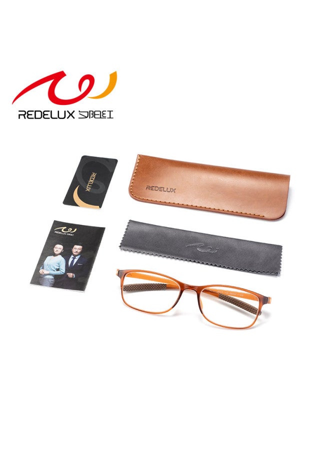 Sunset Red نظارات قراءة خفيفة الوزن للبالغين مع حجب الضوء الأزرق - لون أحمر غروب الشمس غير محدد الجنس E9004 لون شاي +1.00 قوة - Image 5