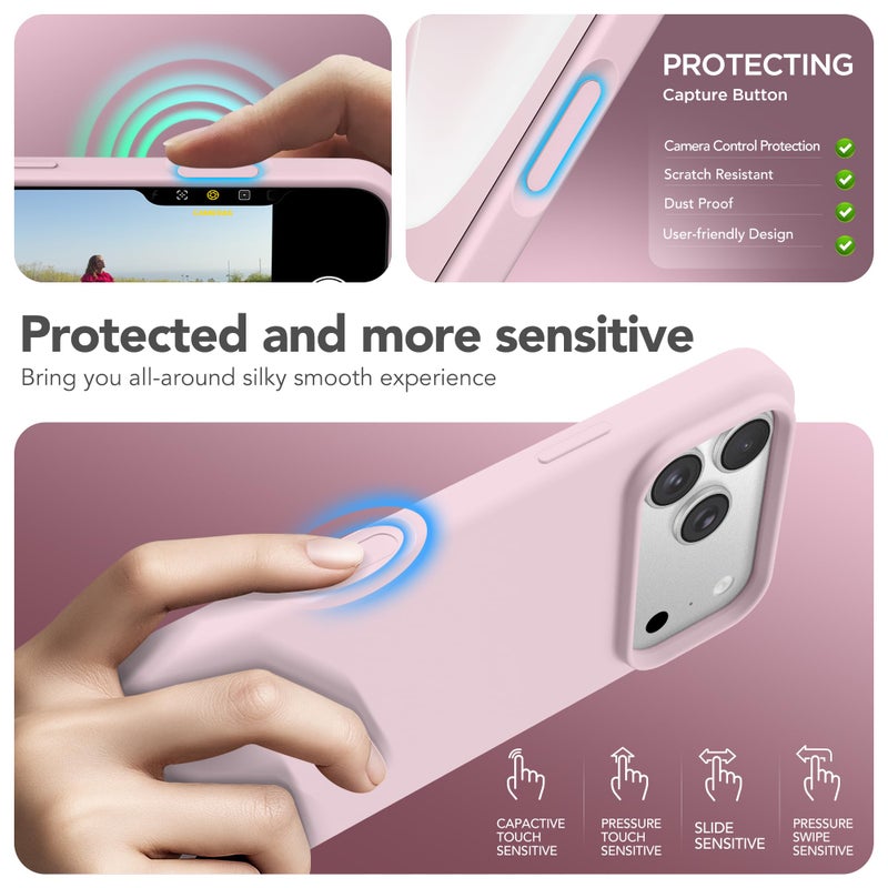 GONEZ Magnetic for iPhone 17 Pro Case, Compatible with MagSafe, [Screen Protector + Camera Lens Protector], Liquid Silicone Anti-Scratch Shockproof Protective Phone Case 6.3 inch, Pastel Pink - Image 5