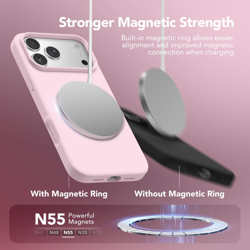 GONEZ Magnetic for iPhone 17 Pro Case, Compatible with MagSafe, [Screen Protector + Camera Lens Protector], Liquid Silicone Anti-Scratch Shockproof Protective Phone Case 6.3 inch, Pastel Pink - Image 3