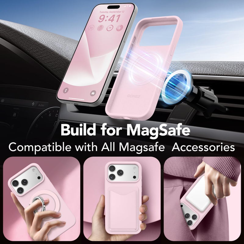 GONEZ Magnetic for iPhone 17 Pro Case, Compatible with MagSafe, [Screen Protector + Camera Lens Protector], Liquid Silicone Anti-Scratch Shockproof Protective Phone Case 6.3 inch, Pastel Pink - Image 2