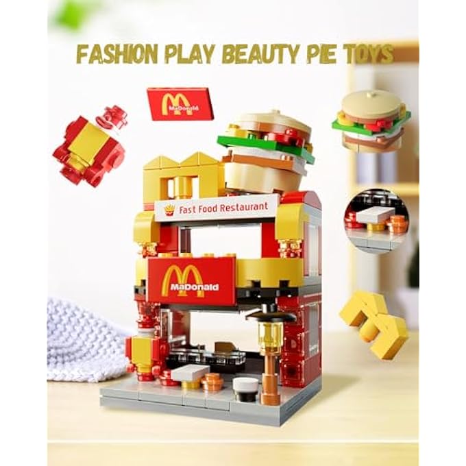 McDonald's مجموعة بناء مدينة برجر هاوس، هدايا عيد ميلاد للبالغين والأطفال، مجموعة ألعاب ماكدونالدز 167 قطعة - Image 5