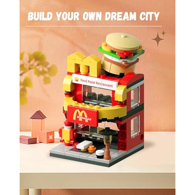 McDonald's مجموعة بناء مدينة برجر هاوس، هدايا عيد ميلاد للبالغين والأطفال، مجموعة ألعاب ماكدونالدز 167 قطعة - Image 2