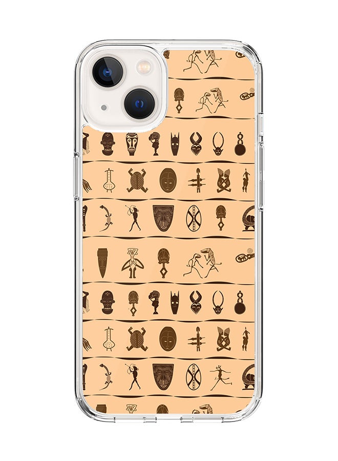 Stylizedd Classic Clear Case for Apple iPhone 14 Plus Case Hybrid Soft Cover Flexible Edges Anti Drop TPU PC Gel Thin Transparent Cover - Tribal Hieroglyphics Full Print