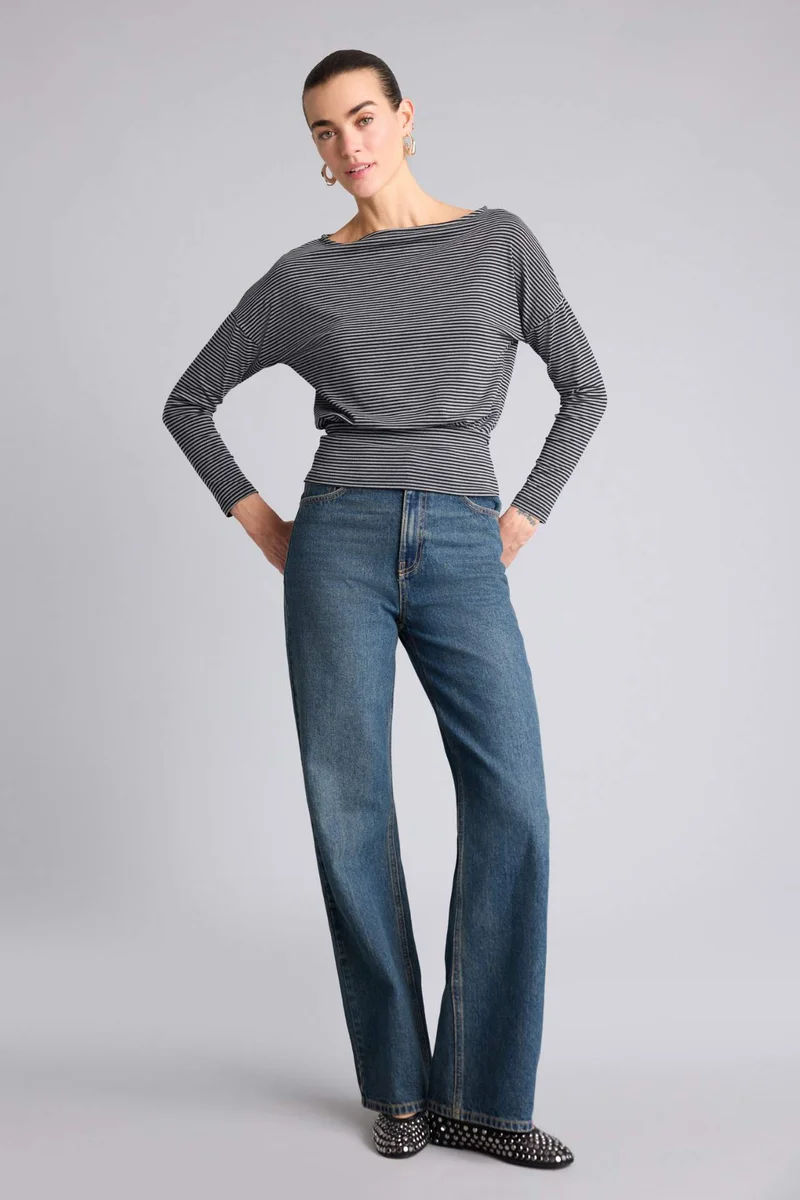 DeFacto Slim Fit Boat Collar Long Sleeve T-Shirt