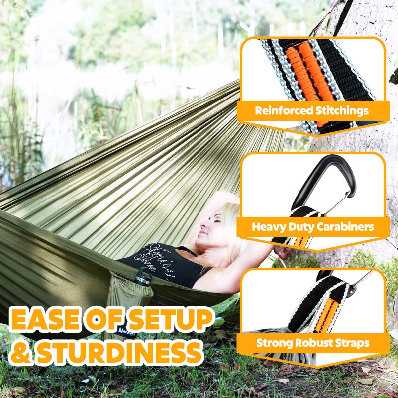 NATUREFUN Ultra-Light Travel Camping Hammock | 300kg Load Capacity,(300x200cm) Breathable,Quick-Drying Parachute Nylon | 2 x Premium Carabiners,2 x Nylon Slings Included | for Outdoor Indoor Garden - Image 5