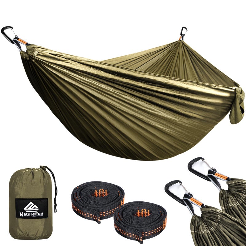 NATUREFUN Ultra-Light Travel Camping Hammock | 300kg Load Capacity,(300x200cm) Breathable,Quick-Drying Parachute Nylon | 2 x Premium Carabiners,2 x Nylon Slings Included | for Outdoor Indoor Garden - Image 1