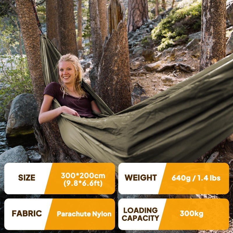 NATUREFUN Ultra-Light Travel Camping Hammock | 300kg Load Capacity,(300x200cm) Breathable,Quick-Drying Parachute Nylon | 2 x Premium Carabiners,2 x Nylon Slings Included | for Outdoor Indoor Garden - Image 2