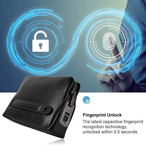 Fockety Smart Fingerprint Wallet for Men Women Zipper Leather Wallet Smart Fingerprint Lock Security Anti Theft Handbag Black Card Bag Men Women Christmas Gifts - Image 3